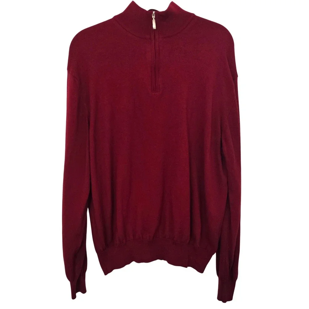 Neiman Marcus Merino Wool Sweater Mens Large Red Quarter Zip Pullover Flaw‎ Hole